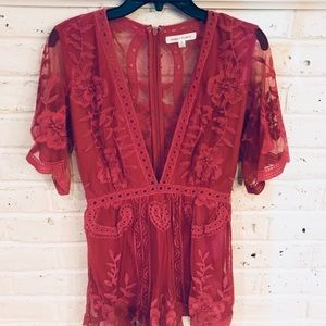 Pink sheer lace romper